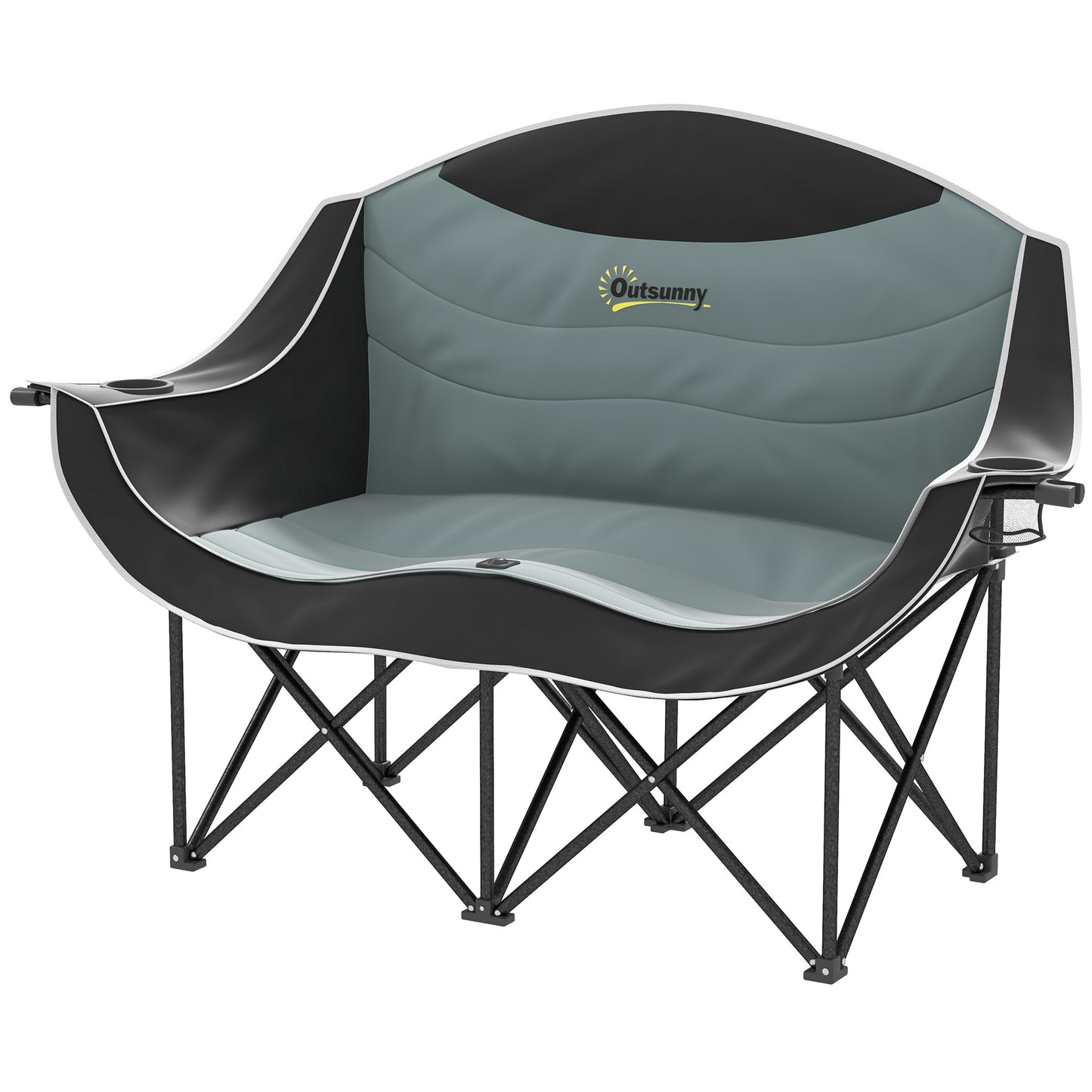 Double Padded Camping Chair with Armrests and Cup Holders - Black