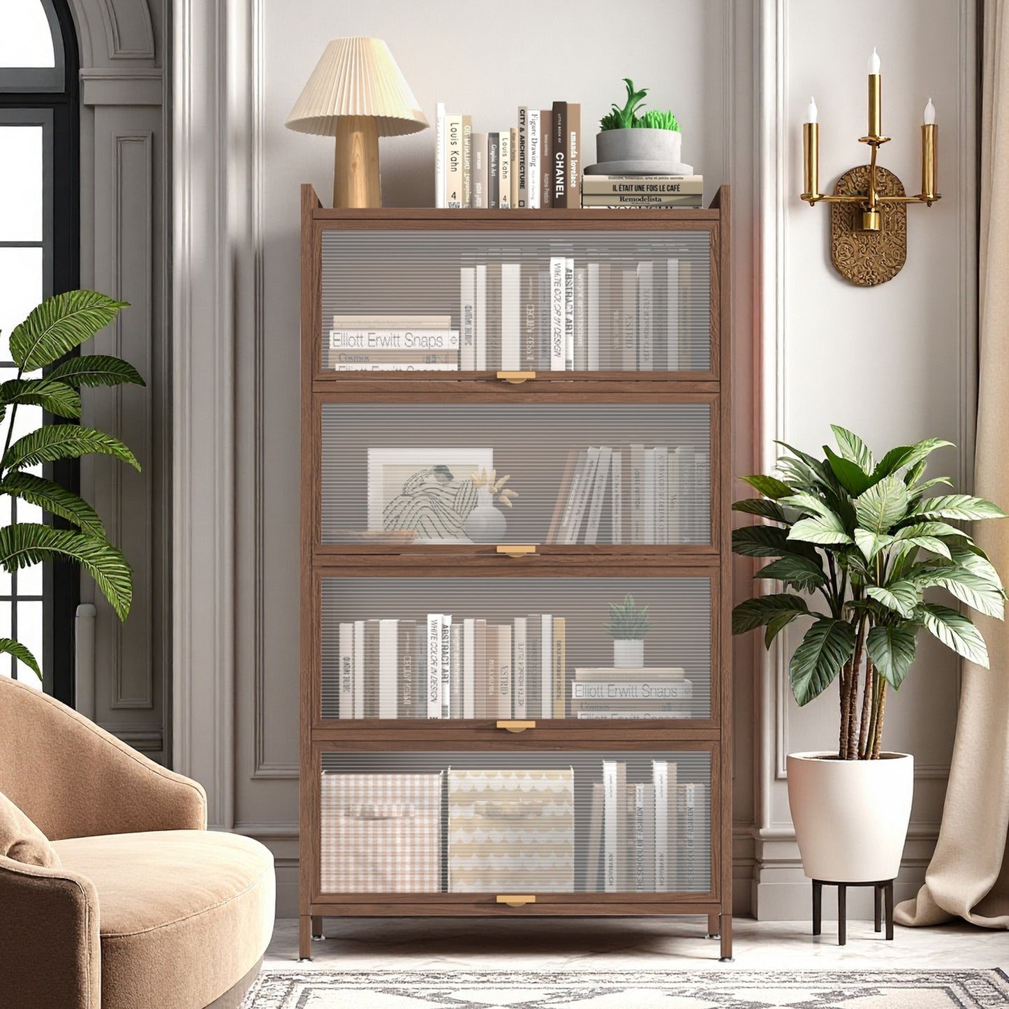 57'' Tall Metal 4-Door Storage Cabinet - Walnut