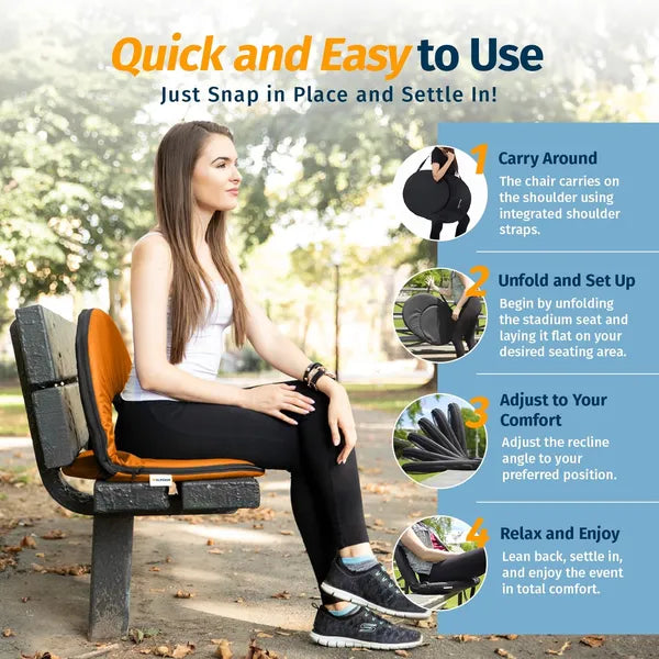 Reclining Stadium Seat - Waterproof 6-Position Comfort - Orange