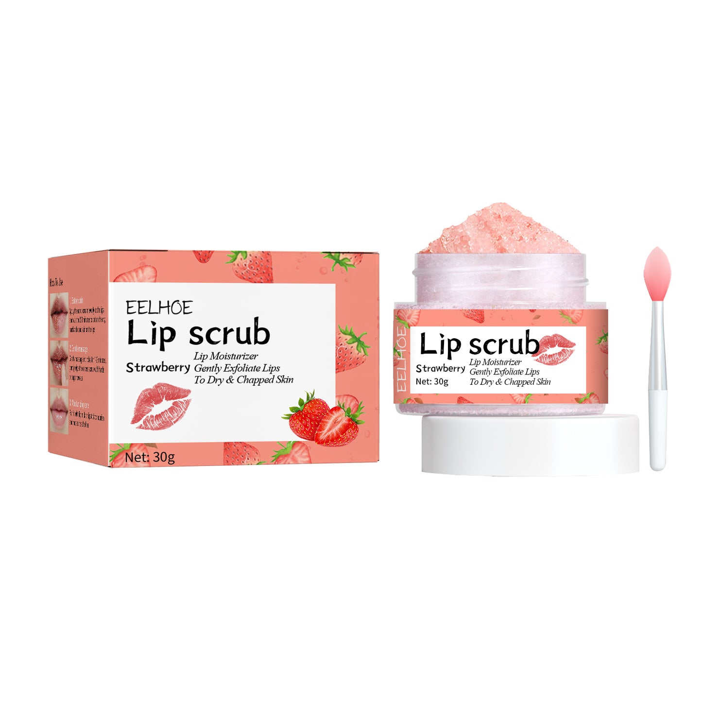 Strawberry Lip Scrub with Jojoba & Coconut Oil for Exfoliating Dry Lips