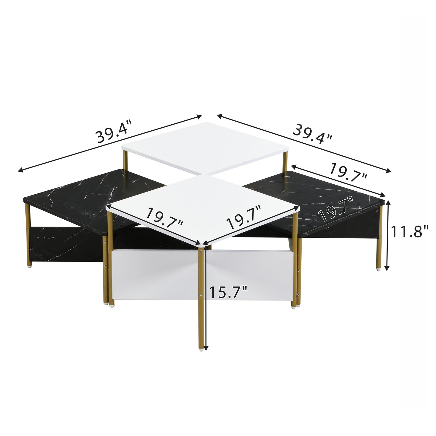Modern Nesting Coffee Tables Set Of 4 -Mid Century Square Living Room