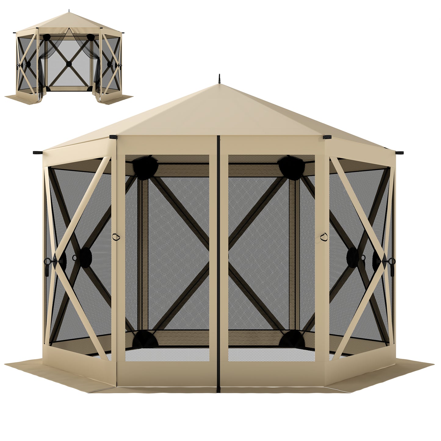 10x11 ft Pop Up Gazebo Screen Tent with Carry Bag - Beige