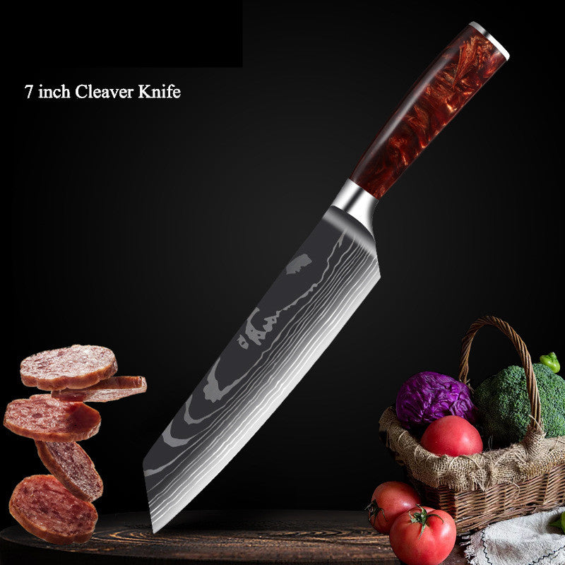 Damascus Laser Pattern Knife Set with Resin Handle - Multiple Sizes