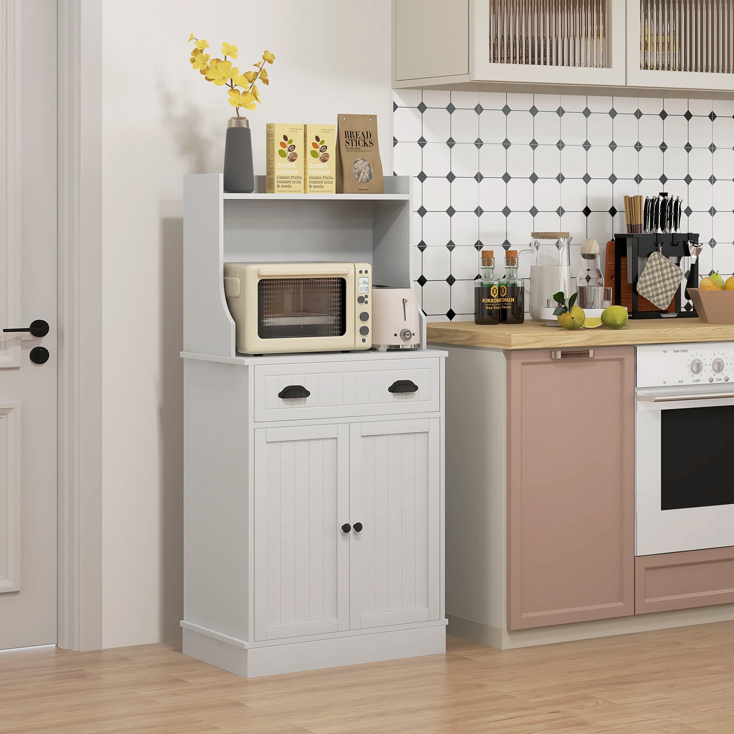 Kitchen Microwave Cabinet with Drawer, and Adjustable Shelf, Buffet
