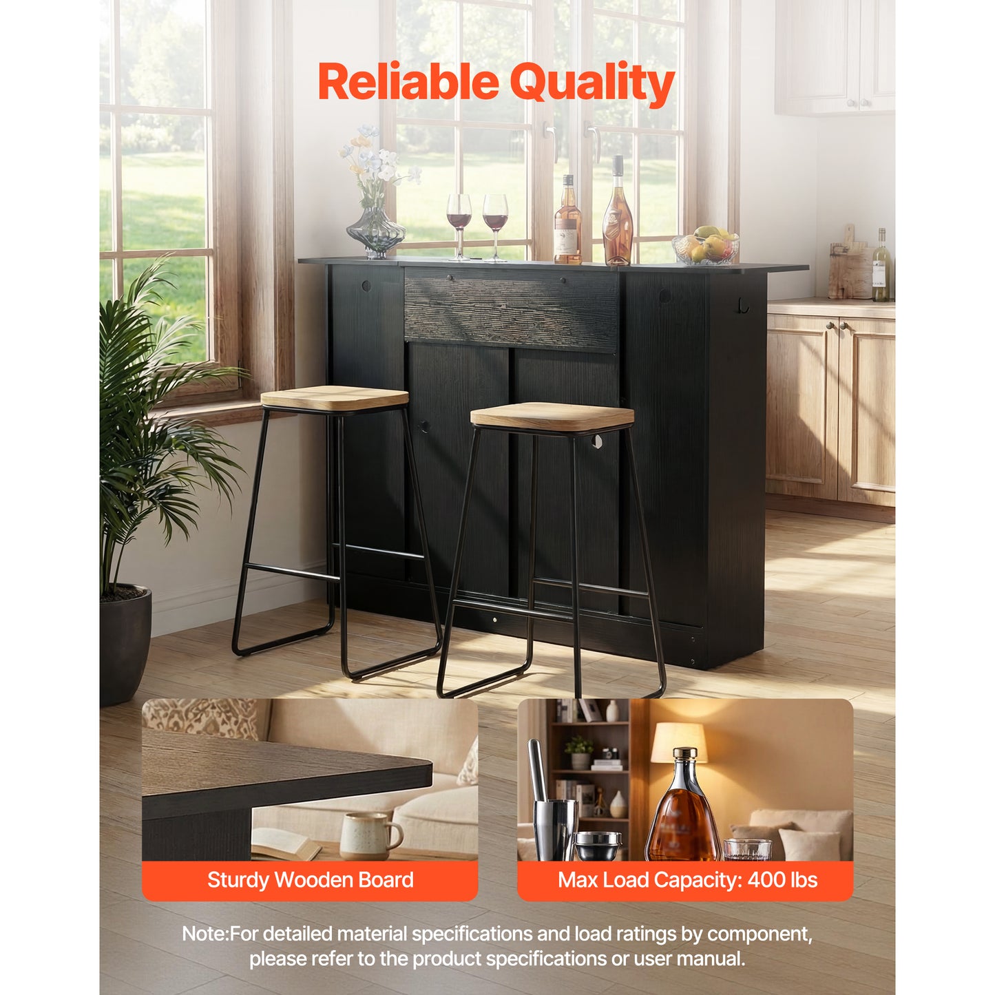 Home Bar Unit with Wine Storage & LED Lighting - 4-Tier Liquor Cabinet