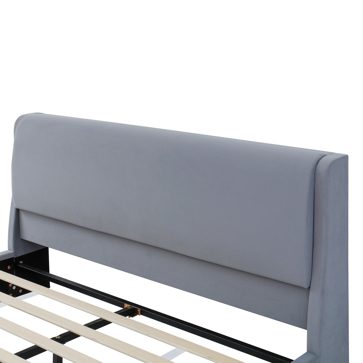 Queen Size Upholstered Platform Bed Frame with Dual Cat Caves & LED Pet Nests - Gray