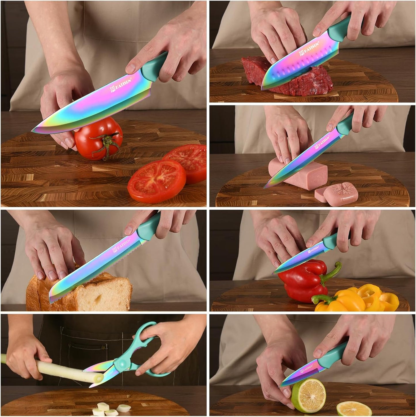 13-Piece Blue Non-Stick Stainless Steel Kitchen Knife Set