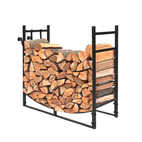 Heavy-Duty Firewood Stand with Shelving and Hooks - Weatherproof Steel Garden Tool