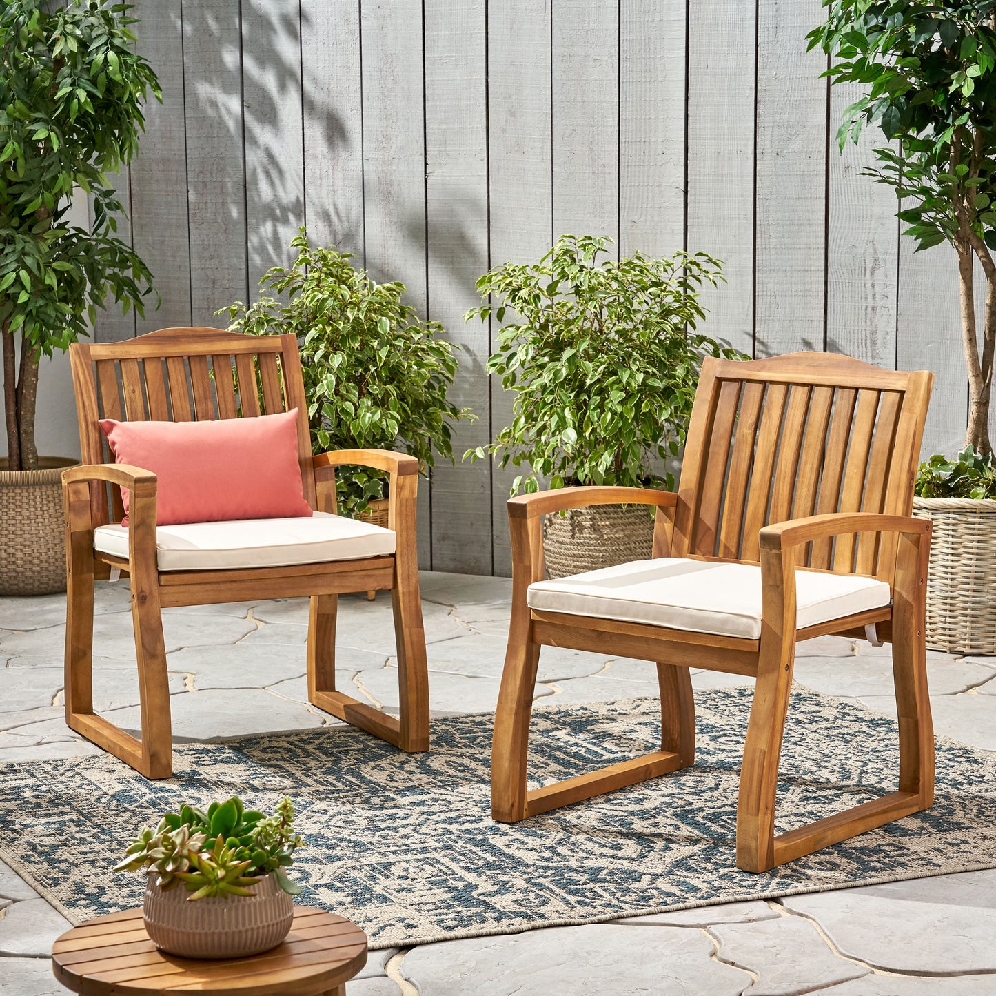Cream Acacia Wood KD Armchair - Outdoor Dining Chair