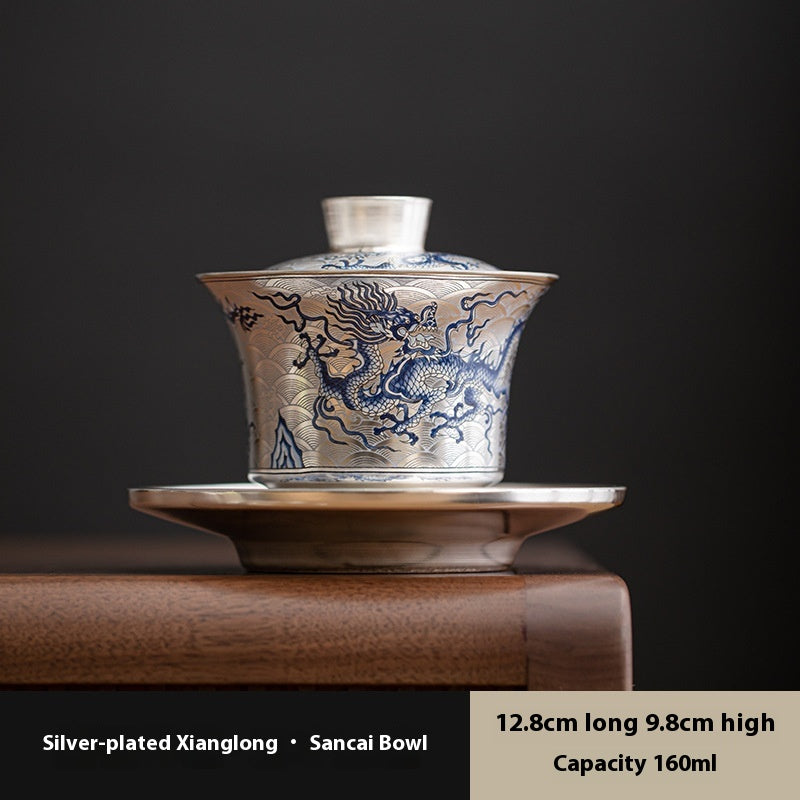 Ceramic Silvered Tureen for Tea Serving Retro Style