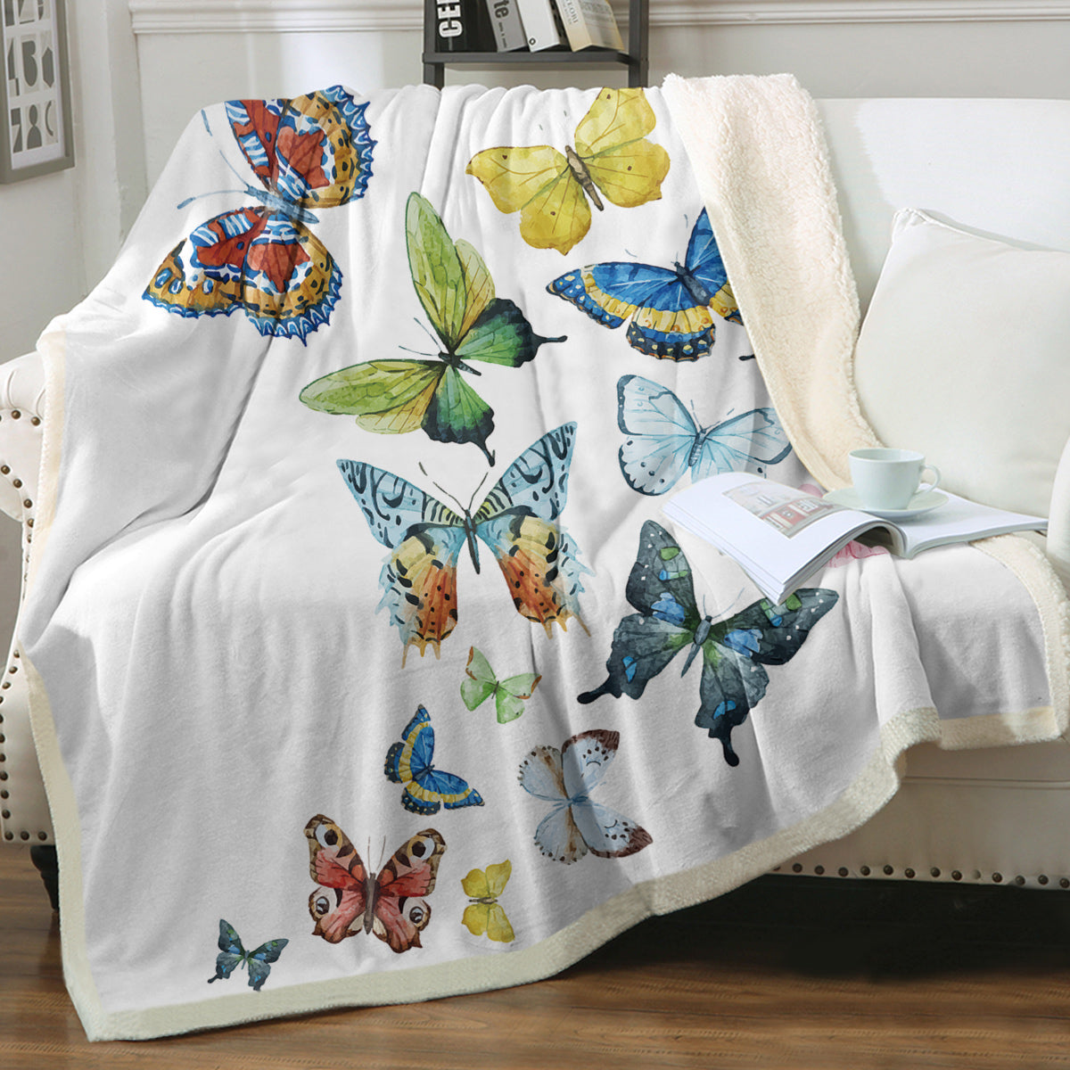 Colorful Butterfly Sherpa Fleece Blanket - 50x60 Inches