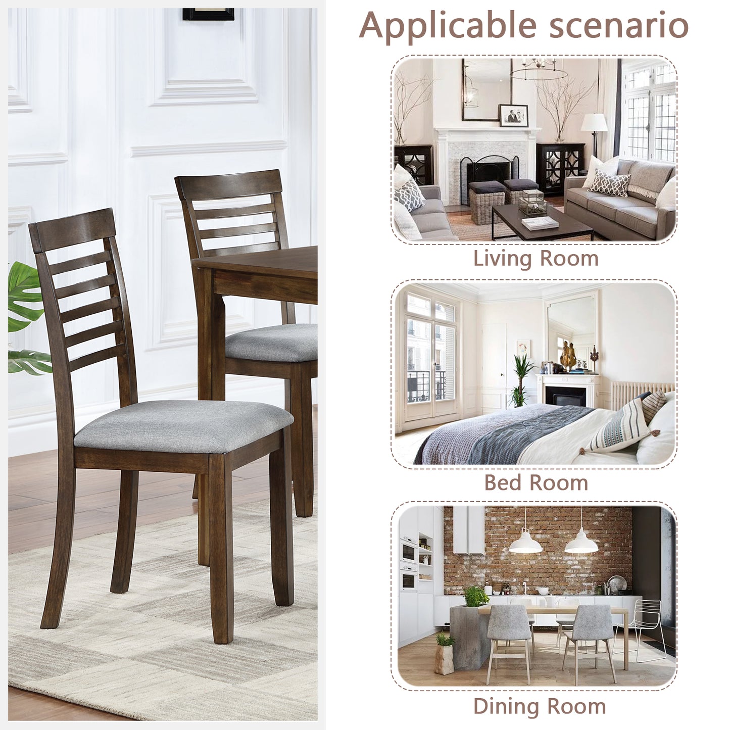 Wooden Dining Chairs Set of 4 with Padded Seat - Walnut