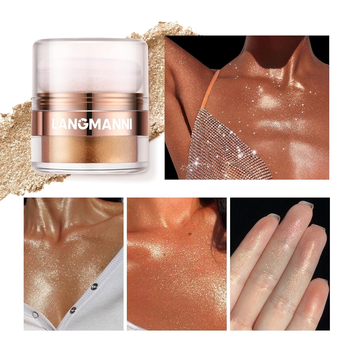Glitter Highlighter Powder - Shimmer Makeup for Face, Eyes, and Body