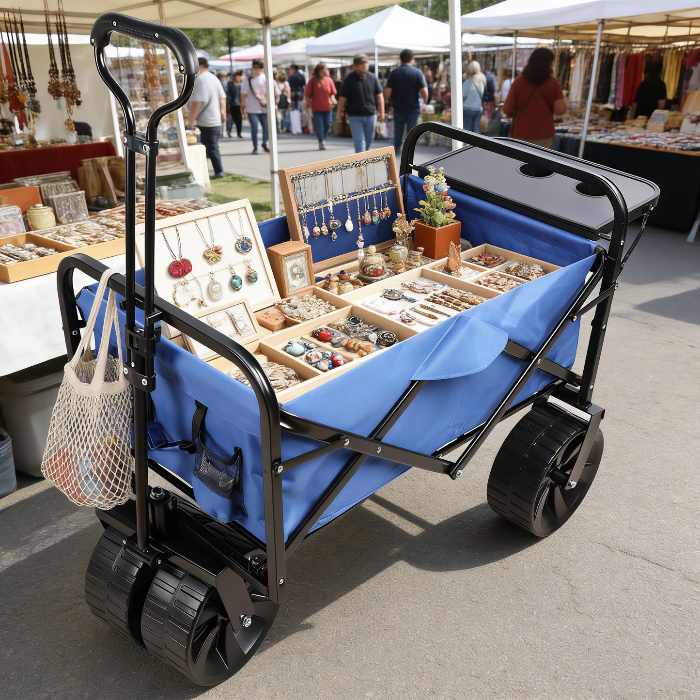 Folding Wagon Garden Shopping Beach Cart Blue