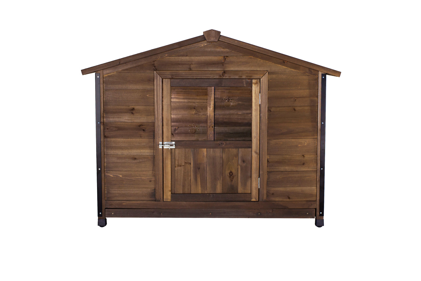 Outdoor Wooden Dog Kennel with Iron Frame and Waterproof Roof - Large