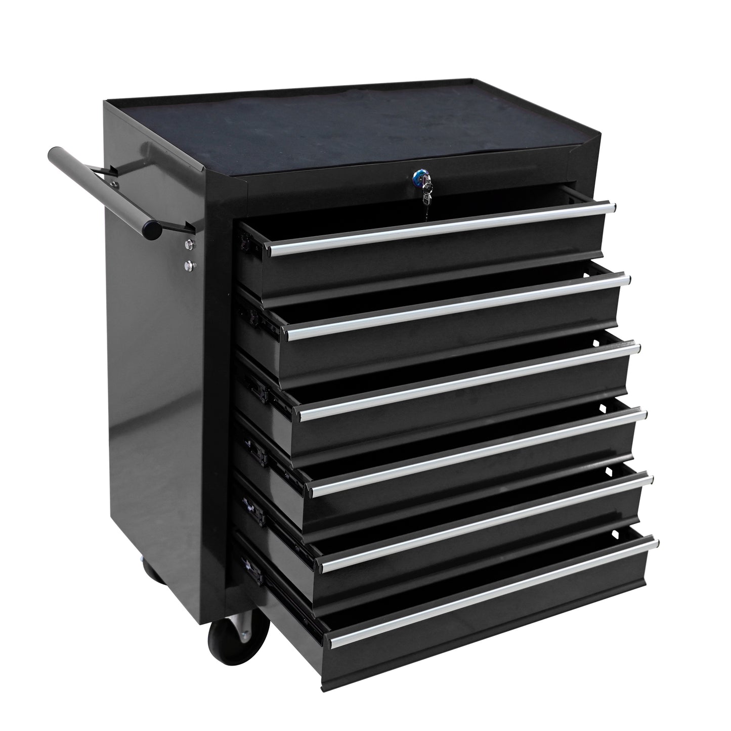 Black Steel 6-Drawer Mobile Tool Storage Cart with Wheels