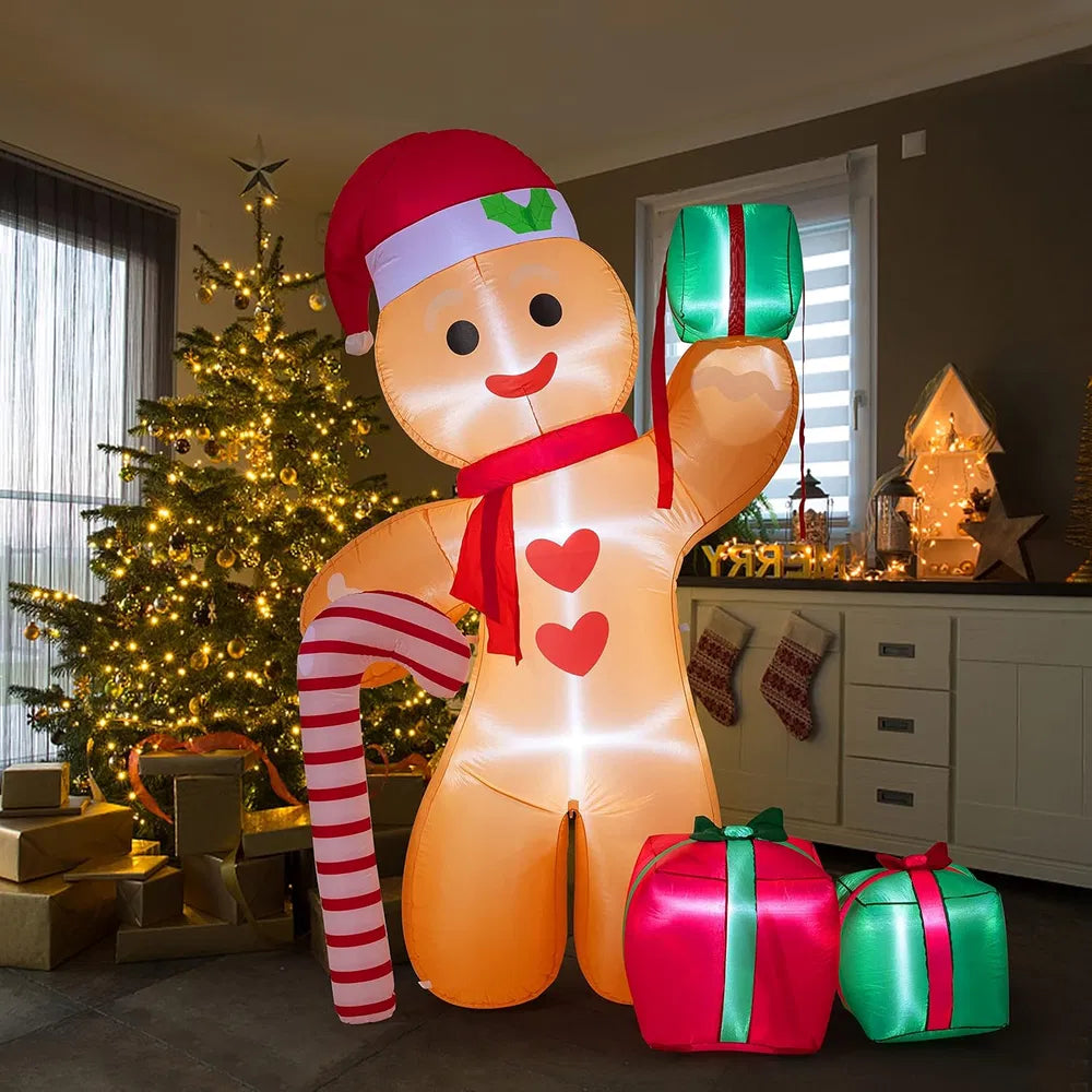 8FT Inflatable Gingerbread Man with Candy Cane and Gift Boxes
