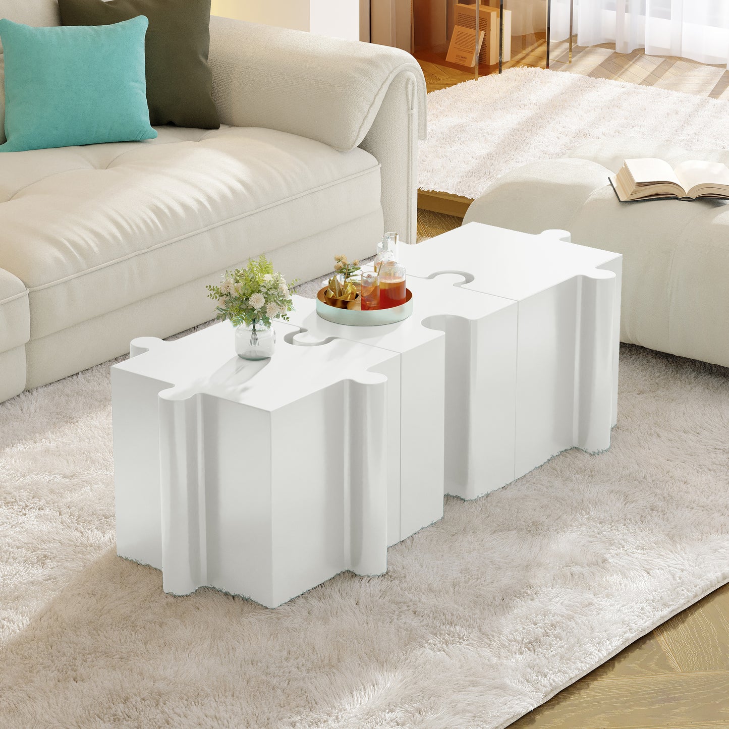 3-Piece Artistic Puzzle Table Set,Modular MGO Side Tables With