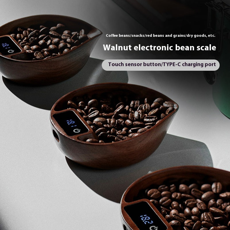 Electronic Coffee Scale with Walnut Finish for Pour-Over Coffee Brewing