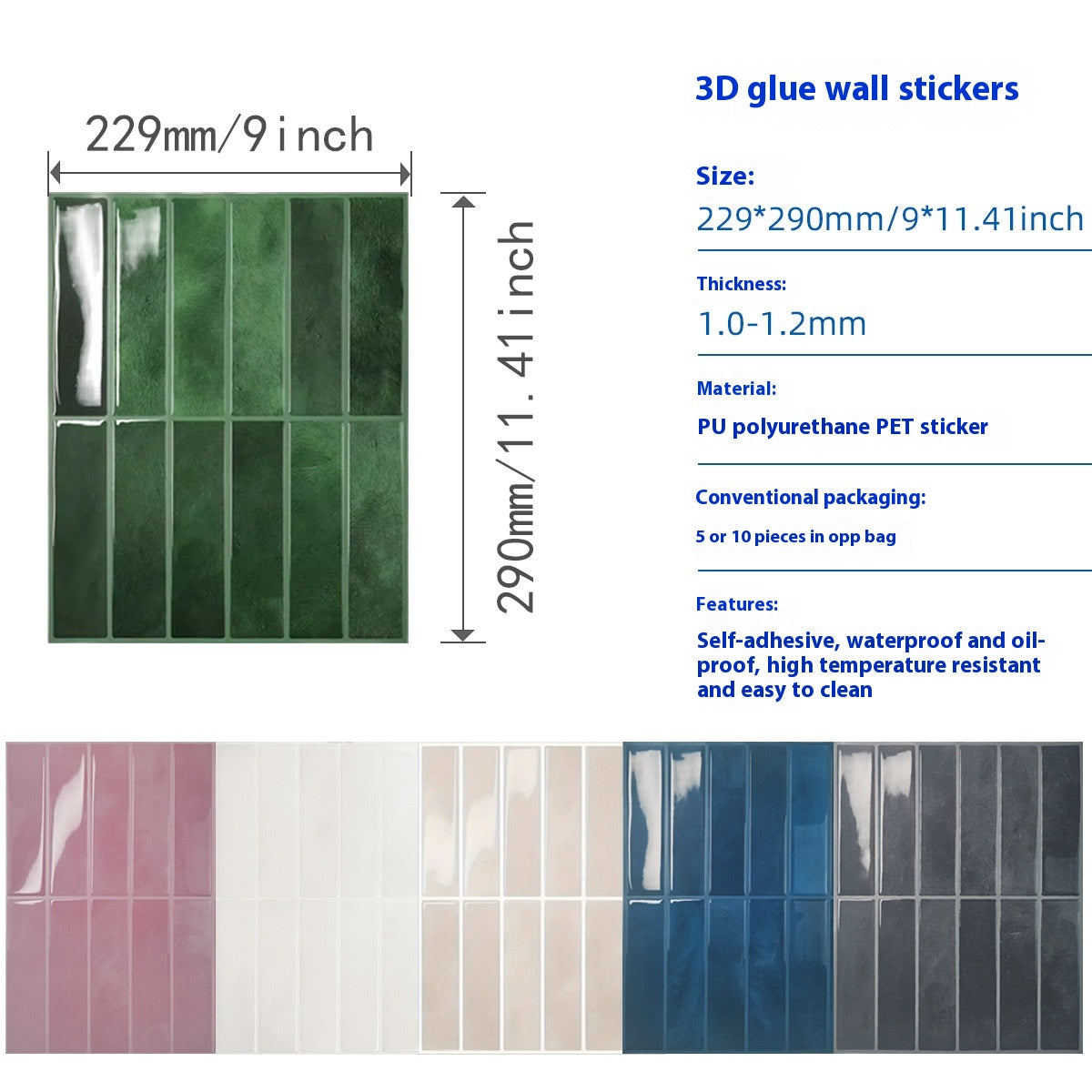 Waterproof 3D Self-Adhesive Wall Sticker for Kitchen Bathroom - High Temp Resistant