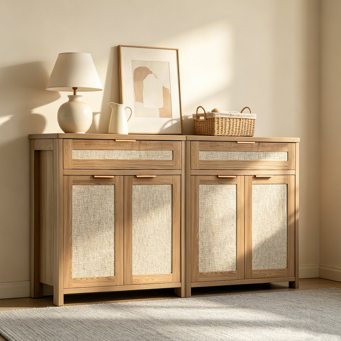 Rattan Sideboard Buffet Cabinet, Farmhouse Storage Cabinet With