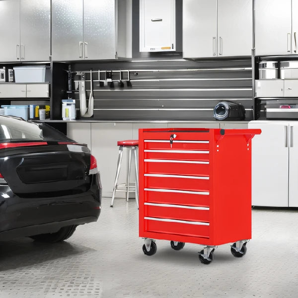 Rolling Tool Chest with 7 Drawers - Red Steel Tool Cart