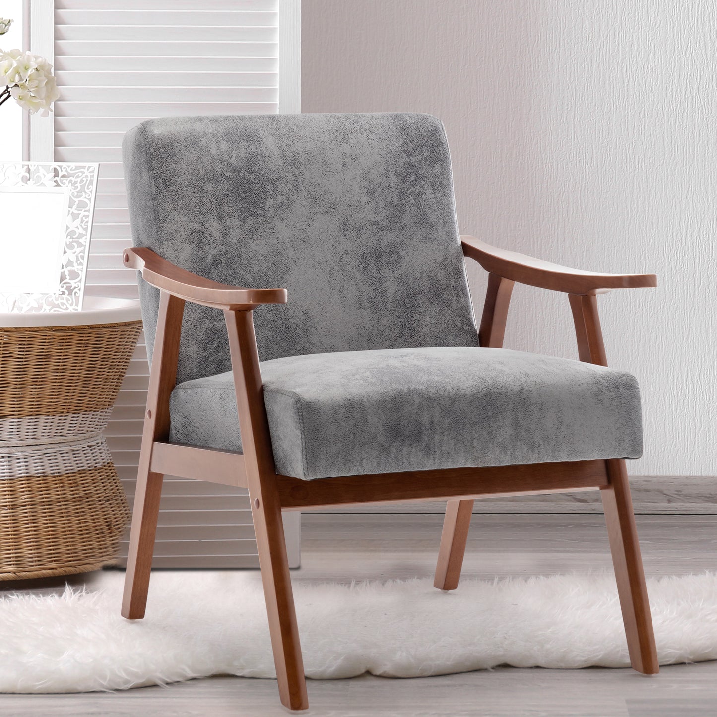 Mid-Century Modern Chair, Living Room Chair With Solid Wood Frame,