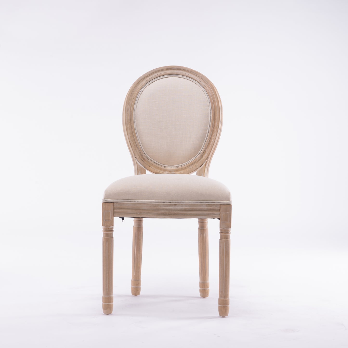 Beige French Style Solid Wood Frame Oval Back Dining Chairs - Set of 2