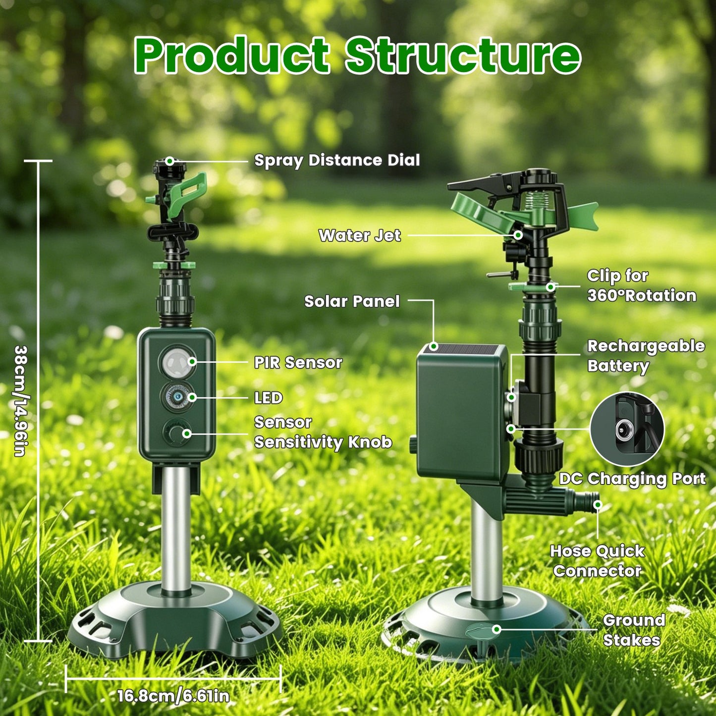 Solar-Powered Animal Deterrent Sprinkler with Flashing Light for Garden Outdoor Yard