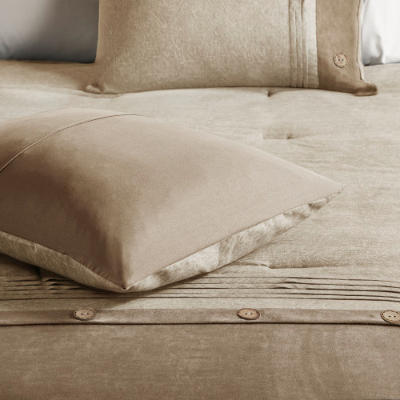 7 Piece Faux Suede Comforter Set - Cozy Lodge Style Bedding