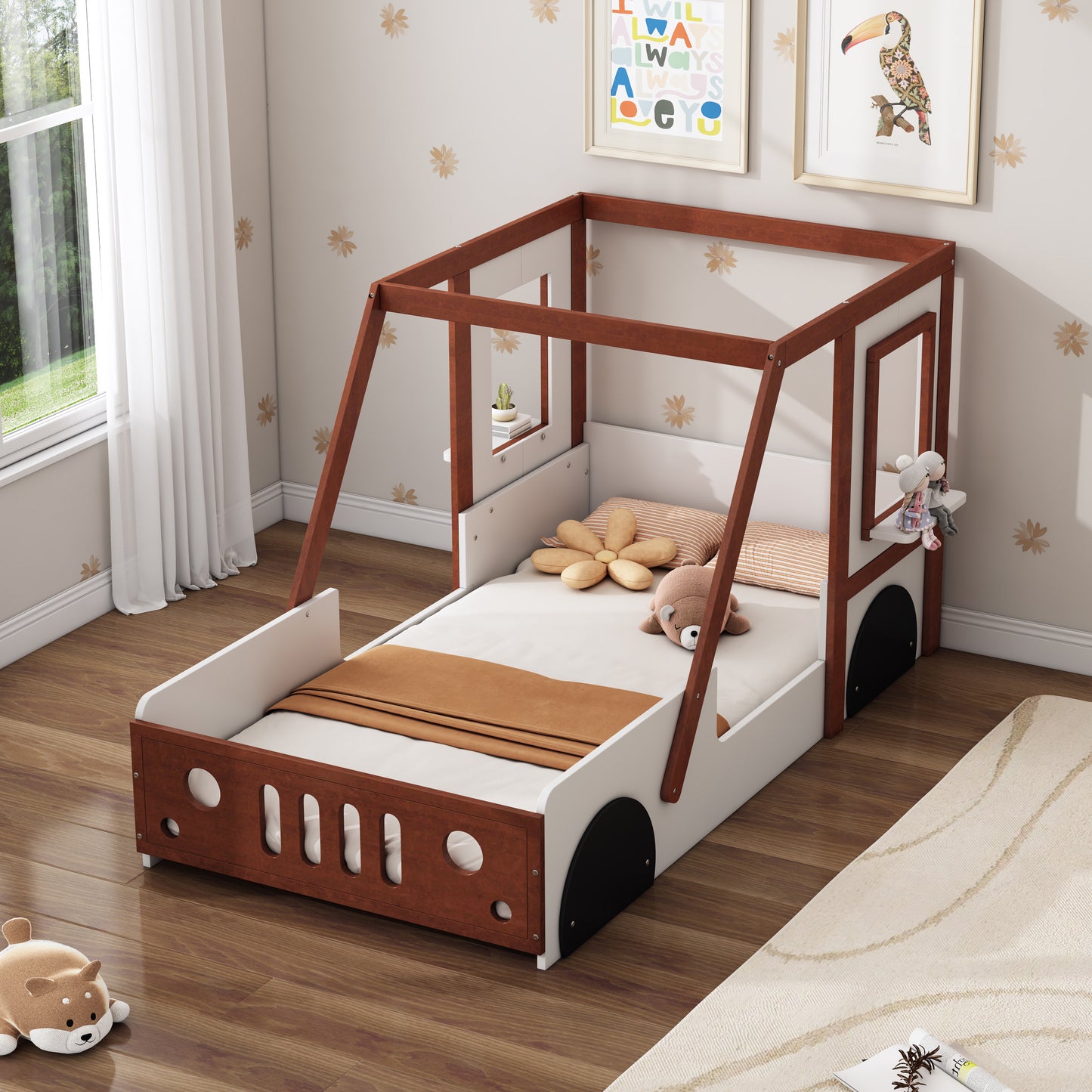Play Design Twin Size Car Bed, Kids Platform Bed In Car-Shaped For