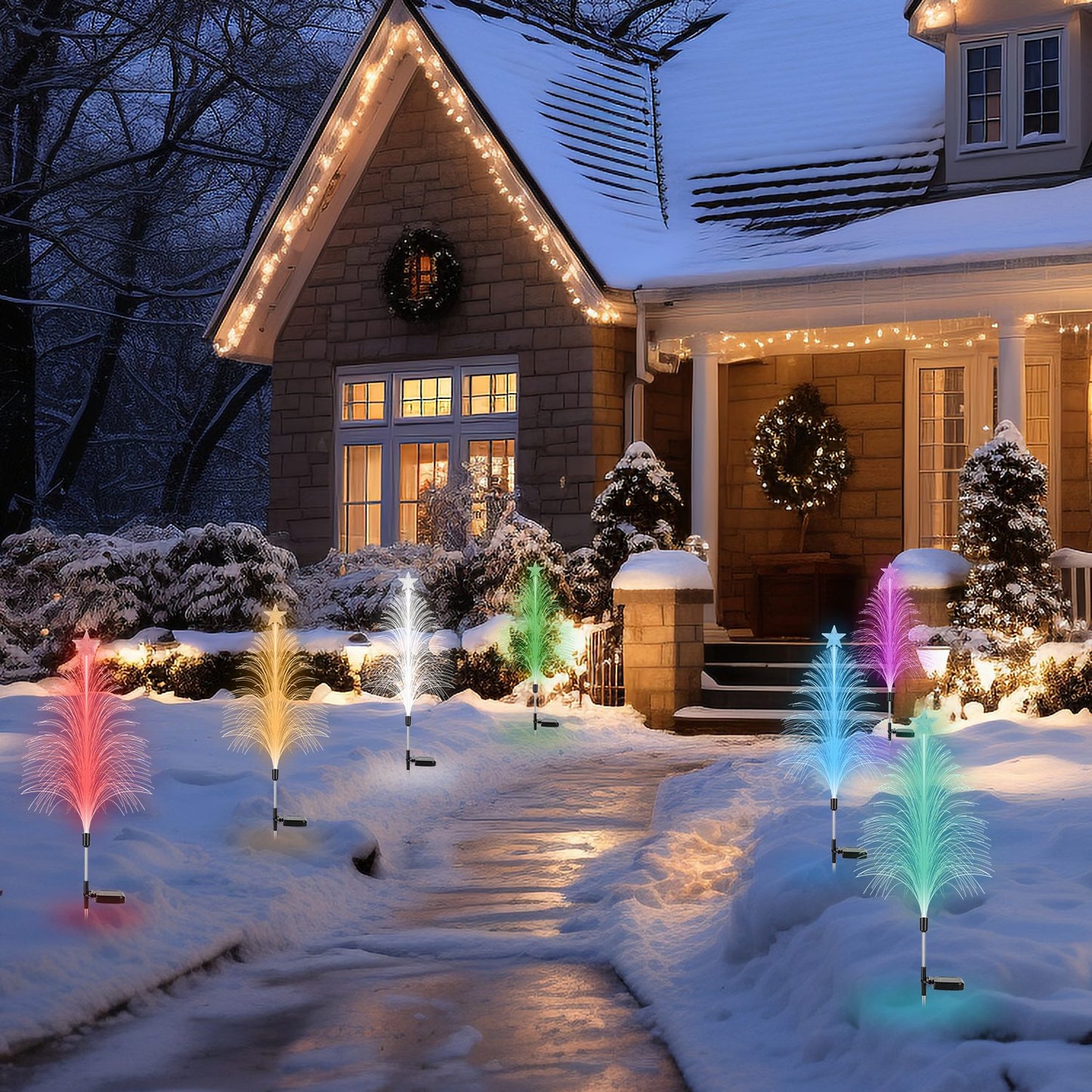 7 Color Changing Solar Christmas Tree Lights with Star Topper