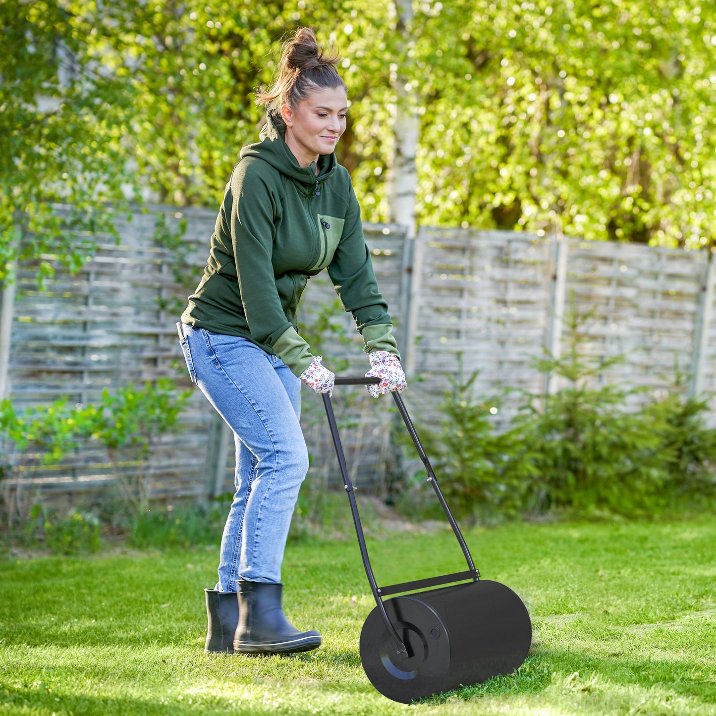 Heavy Duty Push Lawn Roller 38L Water/Sand Fill Garden Tool Black