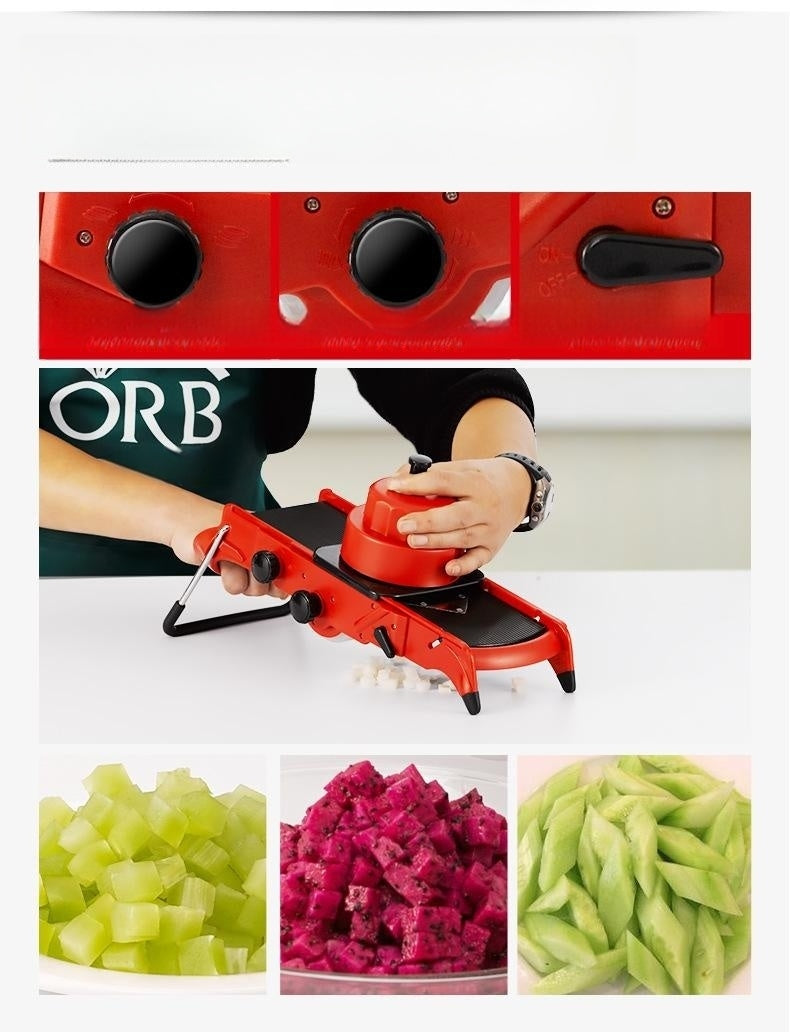 Manual Vegetable Chopper with Adjustable Thickness - Red Kitchen Tool