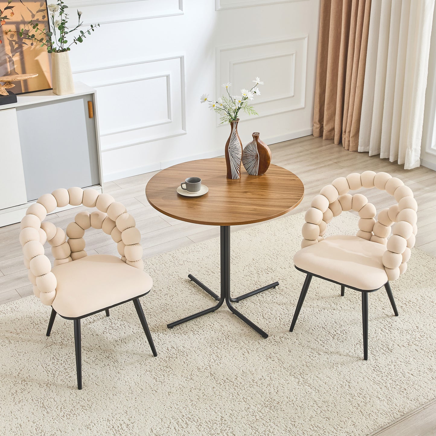 Set of 2 Beige Velvet Bubble Dining Chairs - Modern Accent Chairs