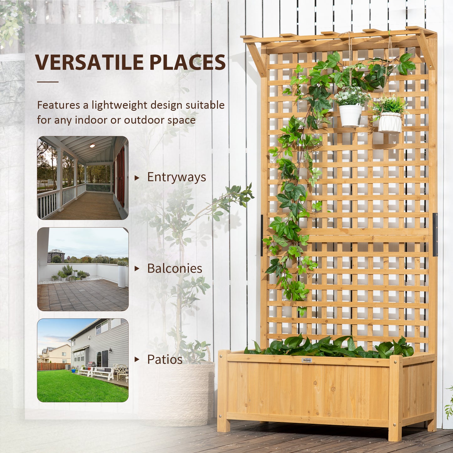 Wood Planter with Trellis for Climbing Vines - Raised Garden Bed, Yellow