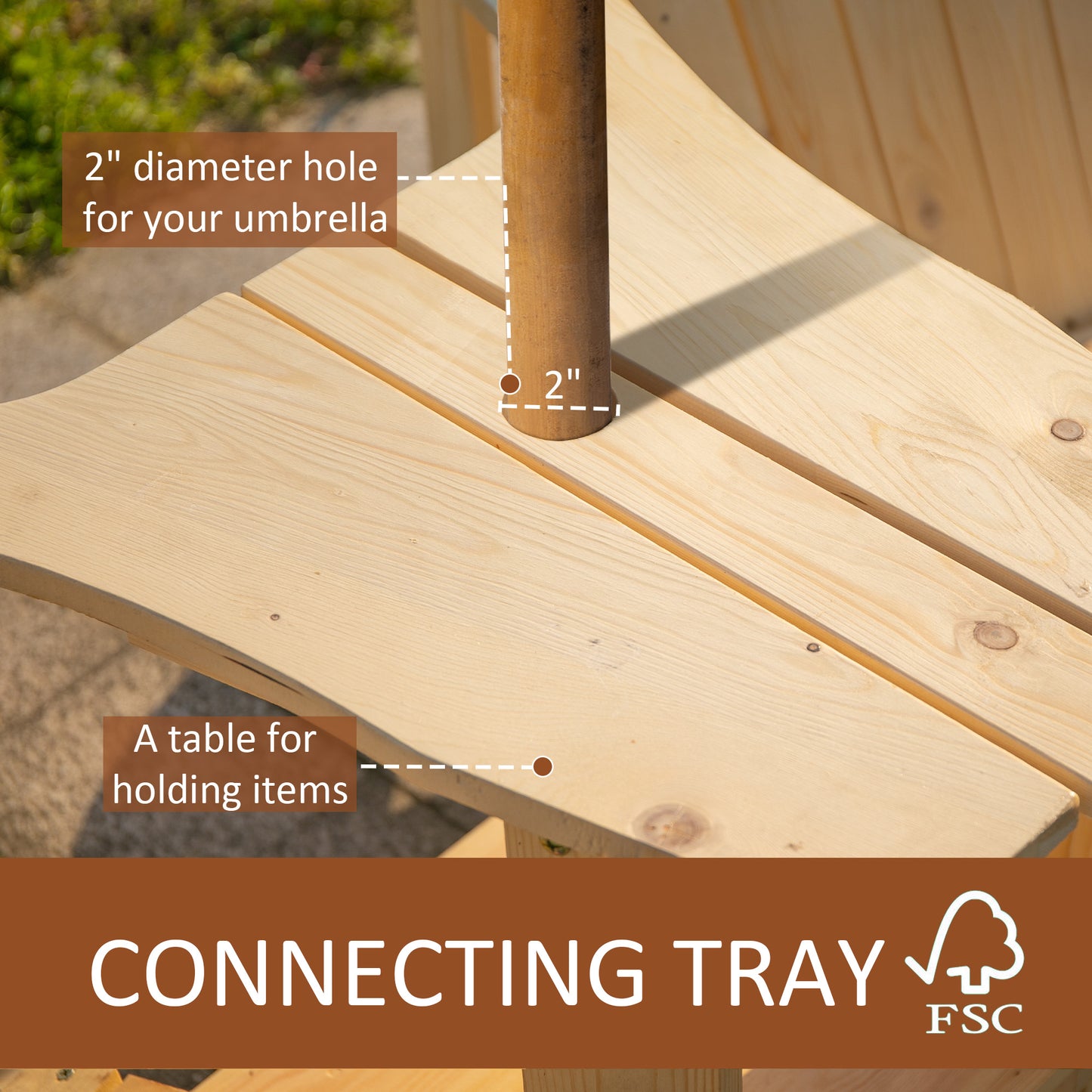 Adirondack Chair Set with Outdoor Table & Umbrella Hole - Natural