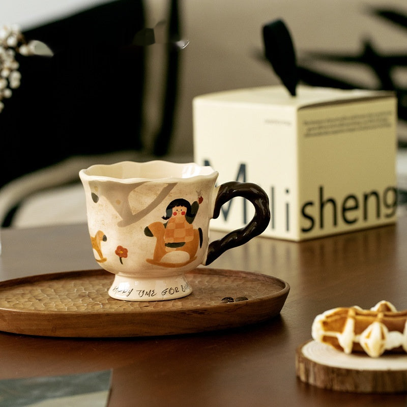 Ceramic Coffee Mug with Colorful Seesaw Mushroom Horse Spring Duck 301-400ml
