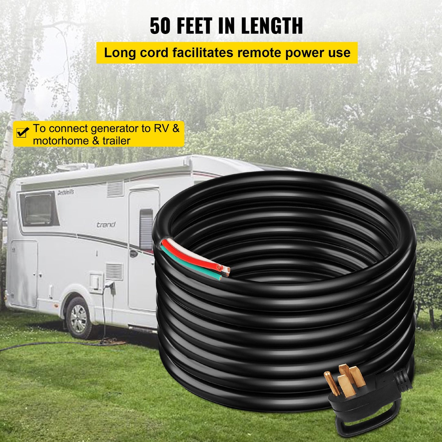 50Ft 50Amp Generator Extension Cord - Heavy-Duty 6 Gauge Power Cable