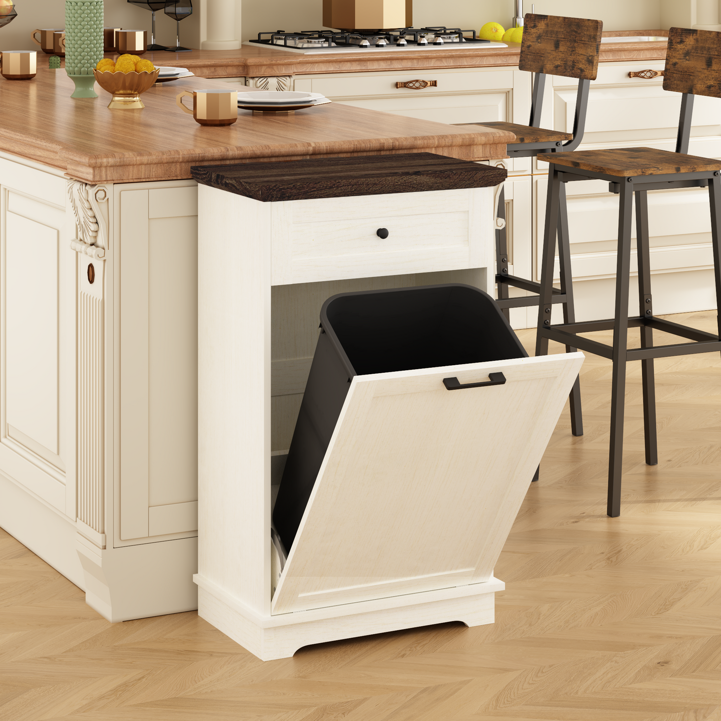 10 Gallon Tilt-Out Trash Cabinet - Antique White