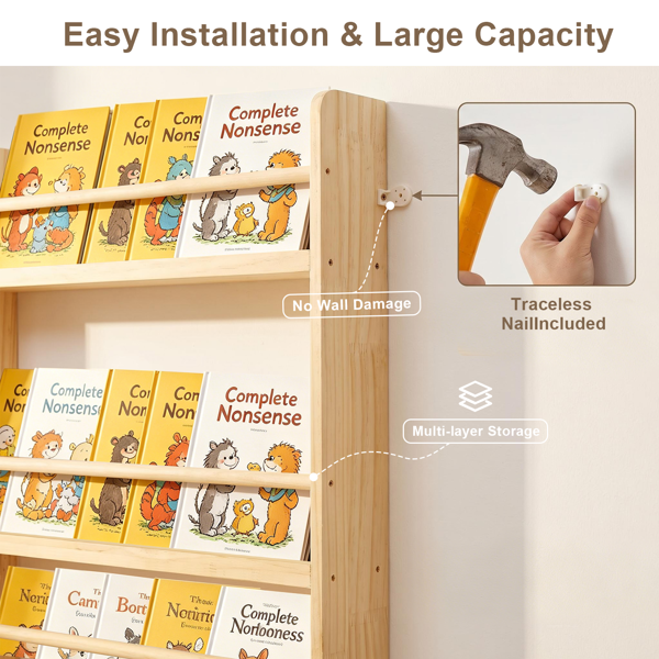 6-Tier Wooden Bookshelf - Slim Behind Door Storage for Kids
