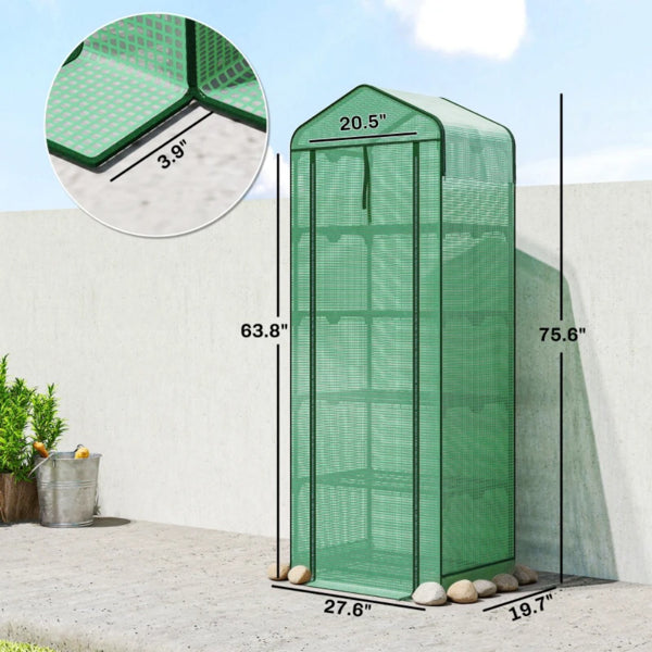 Mini Greenhouse with Double-Layer Roof - 5-Tier Plant Shelf