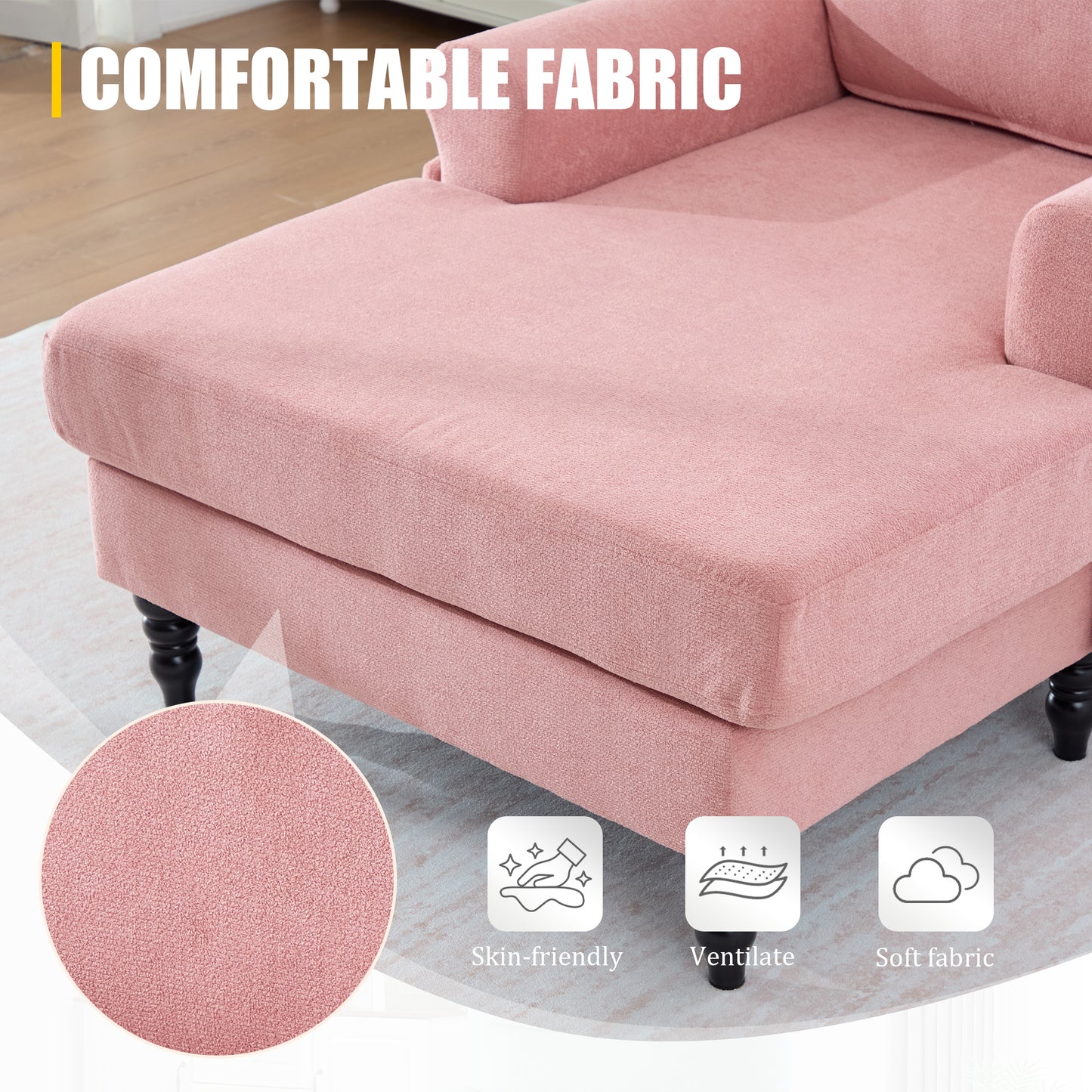 Modern Minimalist Chenille Fabric Chaise Lounge Recliner - Pink