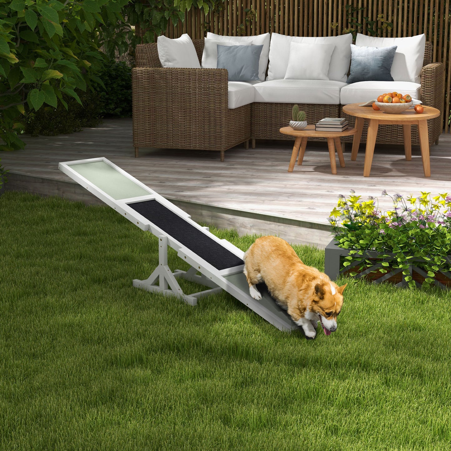 Pet Dog Agility Seesaw - Wooden Balance Toy for Training & Exercise, White (815x350x150 mm)