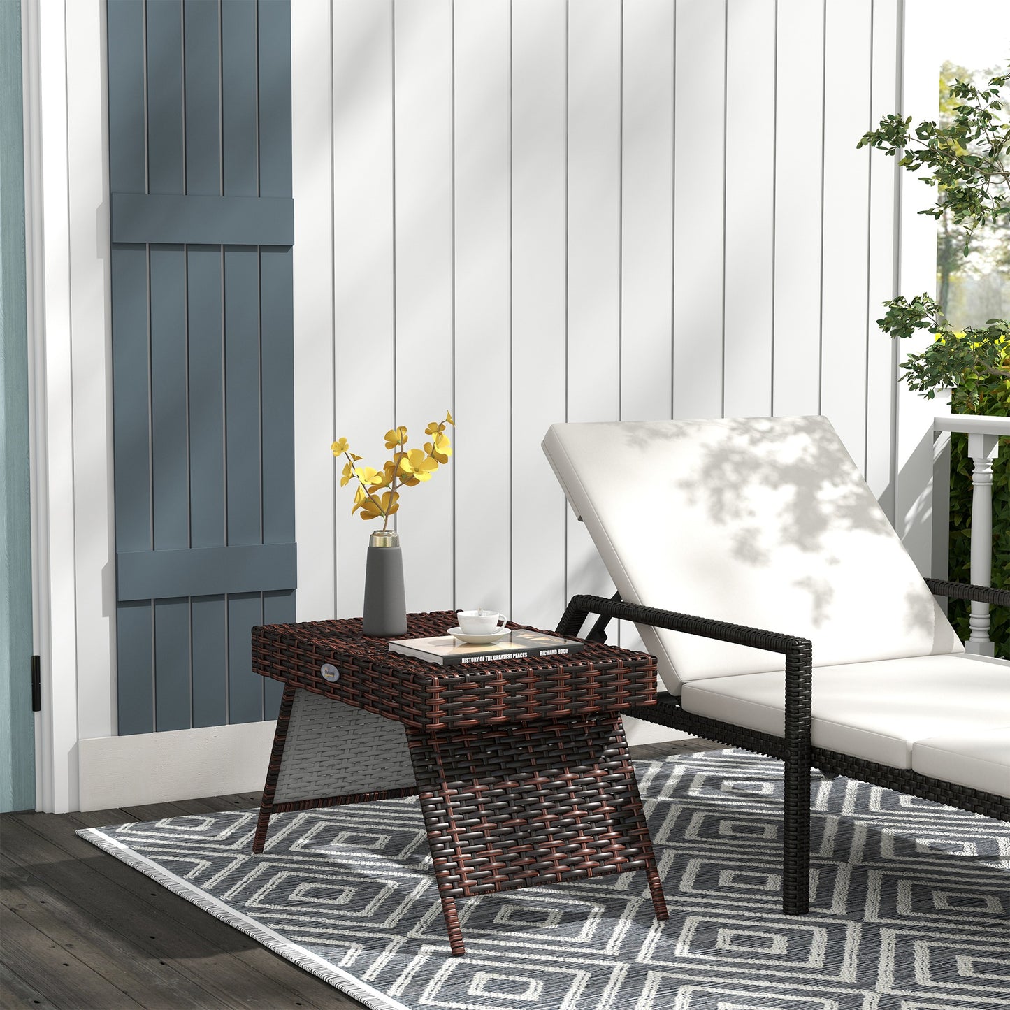 Folding Rattan Side Table - Outdoor Coffee Table, Brown