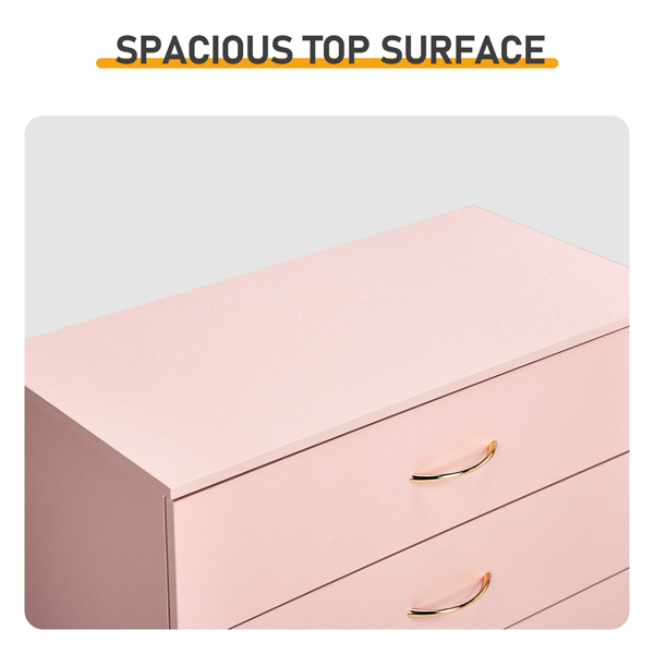4-Drawer Pink Matt Finish Cabinet with Rose Gold Handles