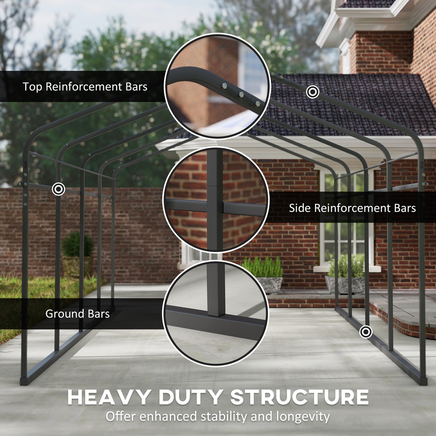 Heavy Duty Metal Carport with Galvanized Roof and Sidewalls - Dark Gray