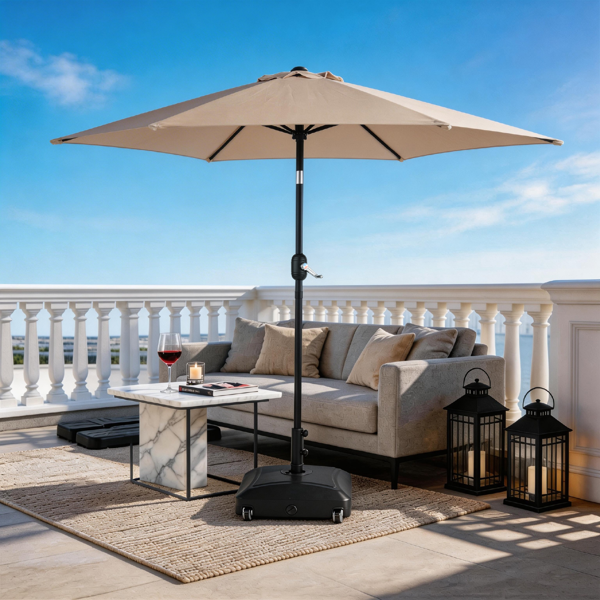 9ft Patio Umbrella with Crank & Tilt - Beige Market Umbrella