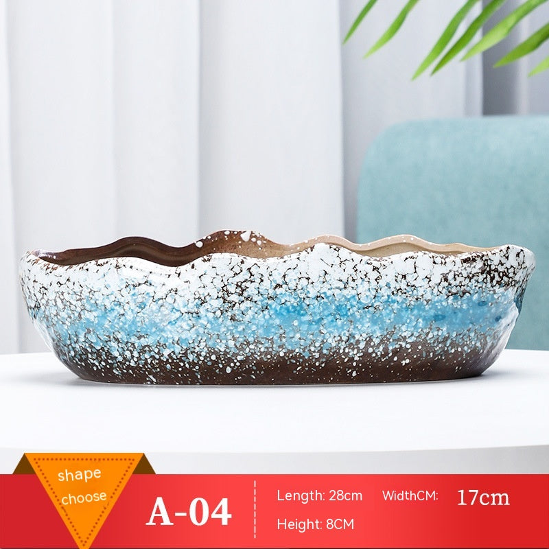Large Ceramic Flower Pot with Shallow Mouth and Oval Rectangular Design for Home Garden