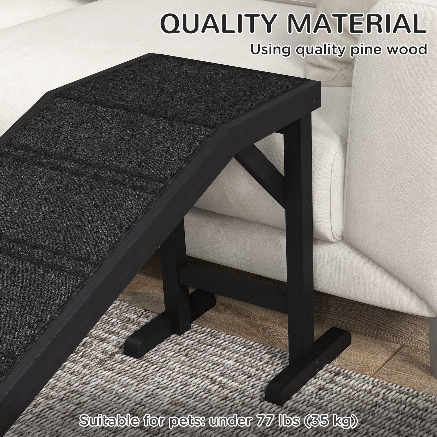 Dog Ramp with Non-Slip Carpet and Top Platform - 74 x 16 x 25 Inches, Black